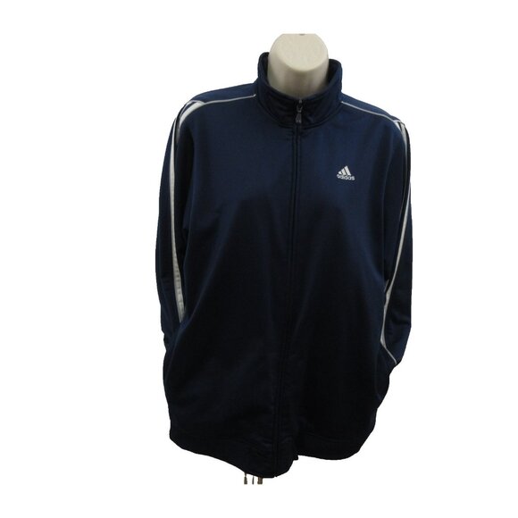 Adidas Womens Jacket Sz XL Navy w/White Arm 3-Stripe Full Zip Reflective Pockets - Picture 3 of 9